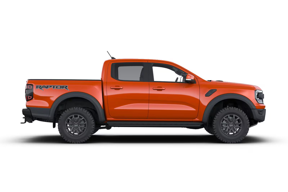 Zijaanzicht van een Ford Ranger Raptor