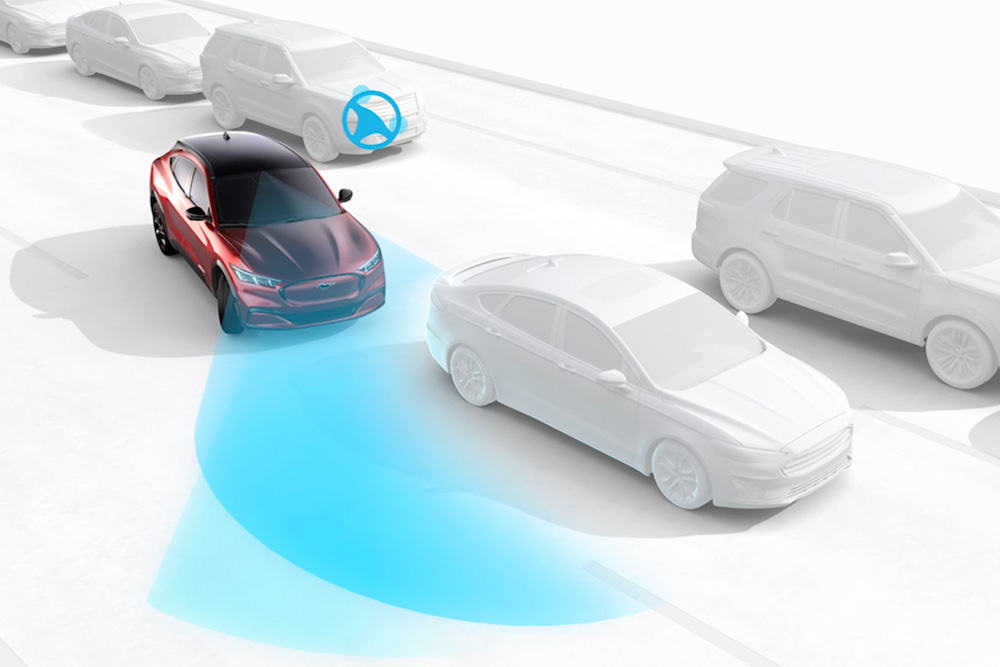 Schematische uitleg van Ford Evasive Steering Assist (Uitwijkassistent)