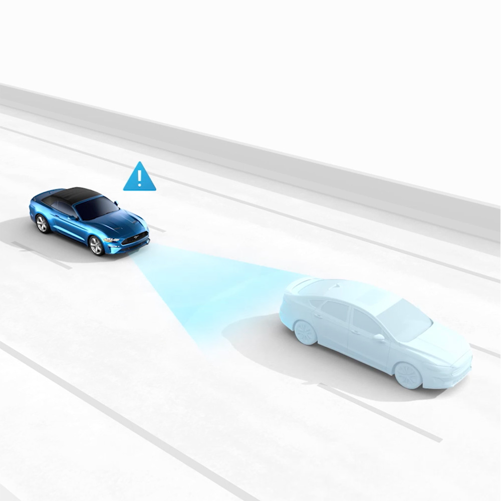 Een gloednieuwe Ford Mustang gebruikt actieve kuilpreventie.