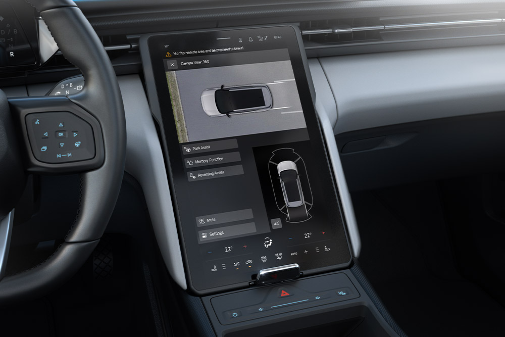 Close-up van het dashboard van een Ford Explorer® met een overzicht van de technische mogelijkheden. 