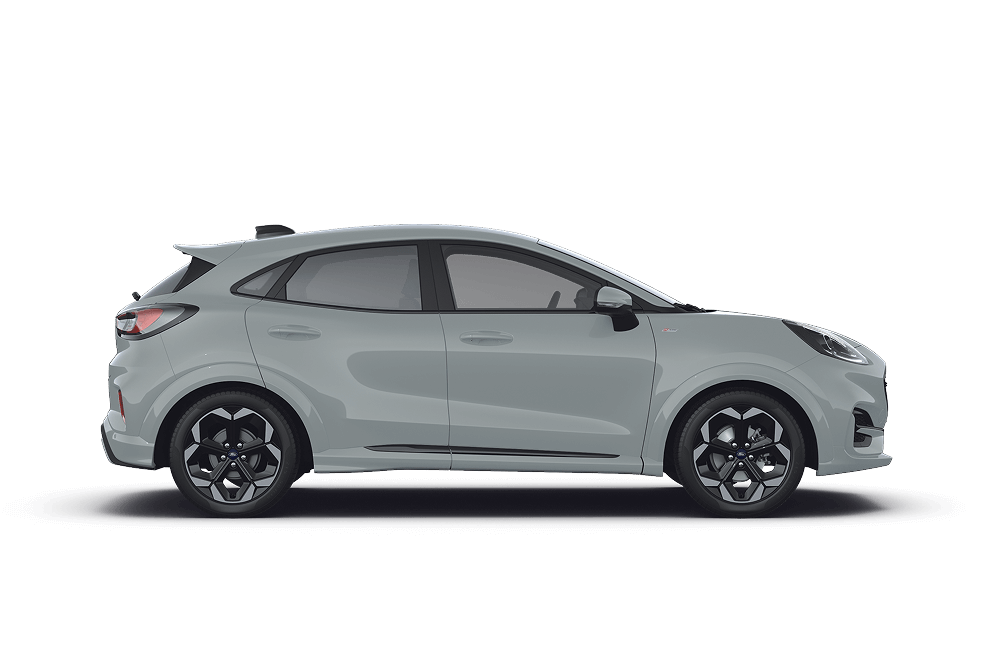 Zijaanzicht van de Ford Puma