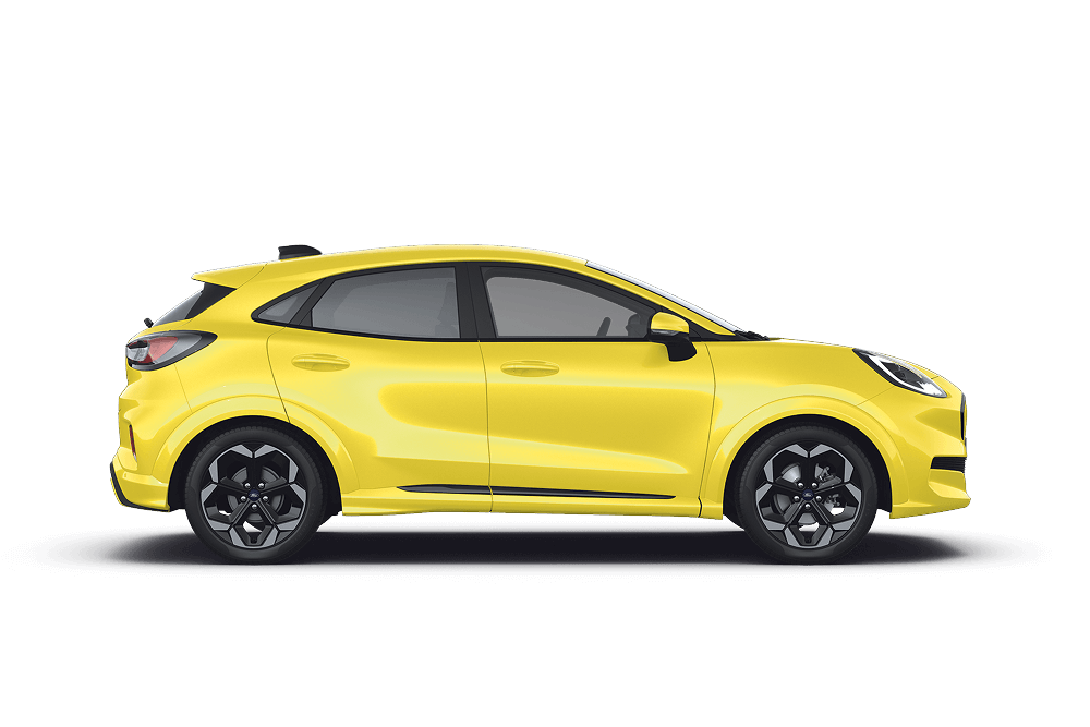 Zijaanzicht van een Ford Puma Gen-E