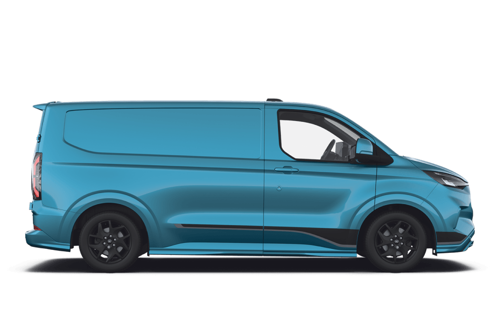 Zijaanzicht van de Ford E-Transit Custom 