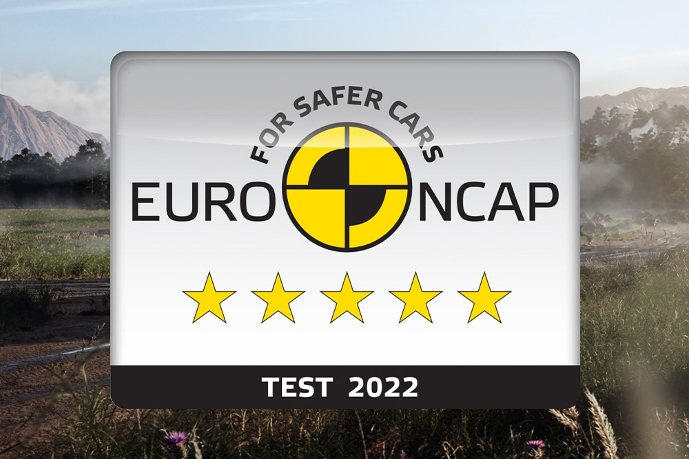Badge van Euro NCAP met 5 sterren voor de veiligheid van de Ford Ranger, getest in 2022.