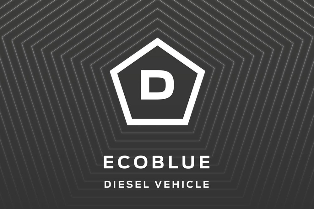 Logo van een EcoBlue dieselvoertuig.